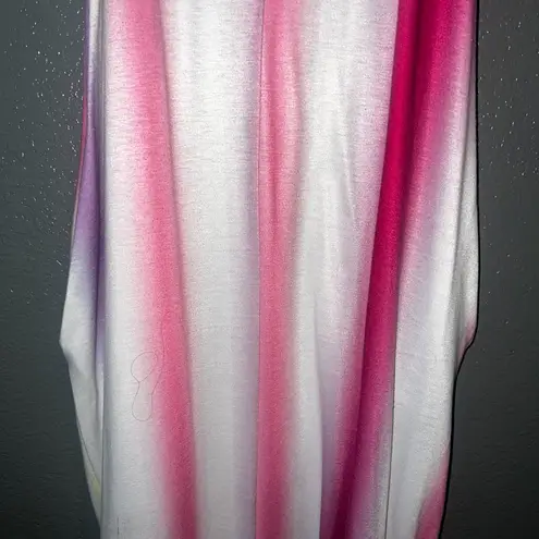 Women’s Pink White Ombre Maxi Dress Sleeveless V Neck Spaghetti Strap Flowy Size L