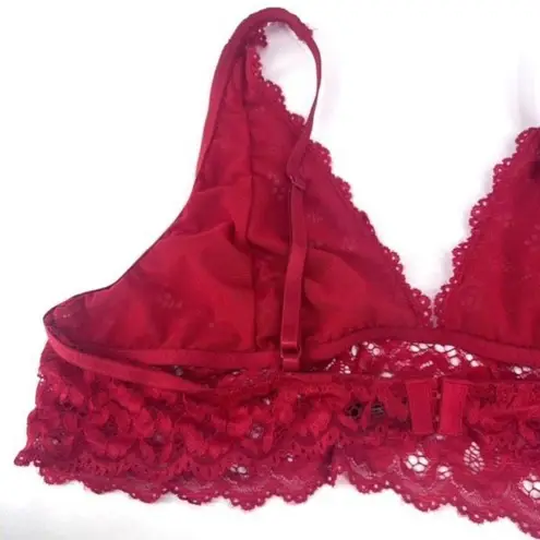 iCollection Women's Long Line Triangle All Over Floral Lace Bralette Red Size 3X
