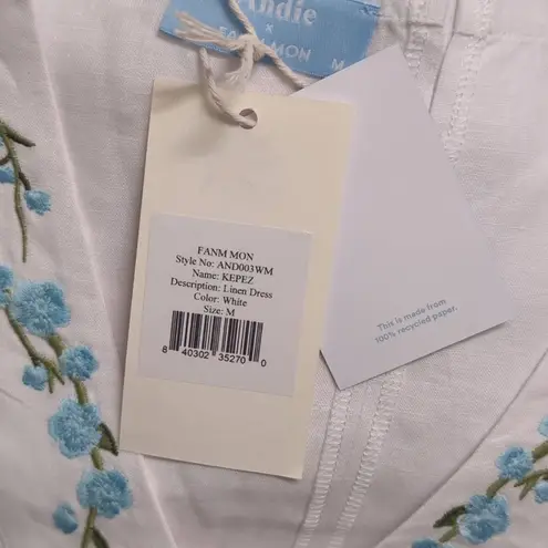 ANDIE NWT Fanm Mon White Embroidery V Neck Loose Fit Caftan Resort Dress Linen M