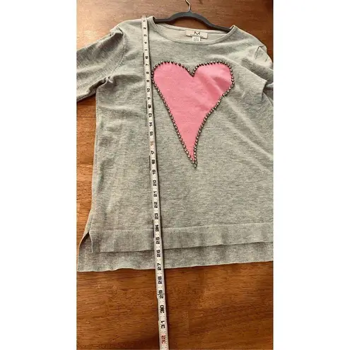 Magaschoni  Gray Sweater Pink Rhinestone Trim Heart Size L