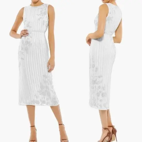 Mac Duggal NWOT Cocktail Tea Length Beaded Jewel white Sz 8
