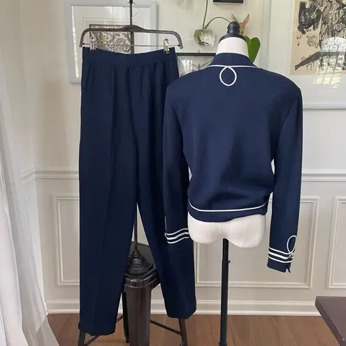 St. John Navy Blue Santana Knit 2pc Pant Suit M 6