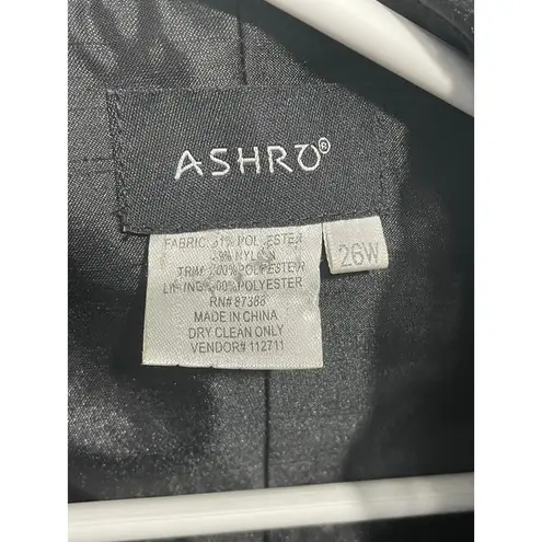 Ashro 2 Piece Skirt Suit Size 26W Black Satin Chiffon Collar Wedding Church