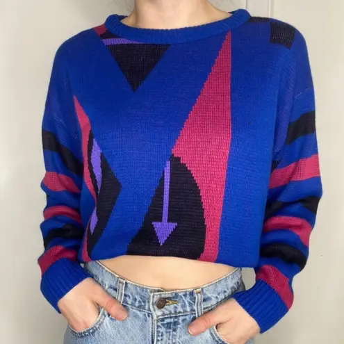 Vintage 80’s Blue and Pink Geometric Sweater