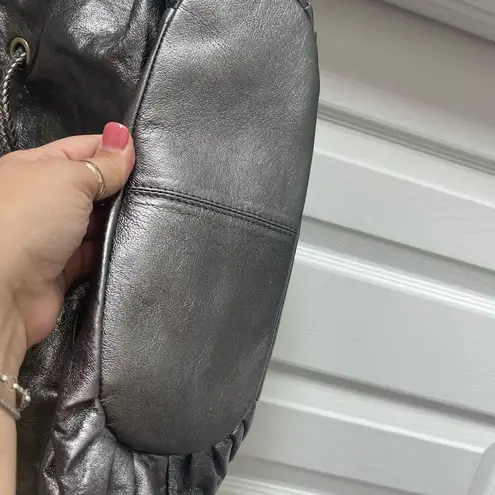 Elliot Luca Elliott Luca Silver Pewter Metallic Leather Drawstring Large Bucket Bag