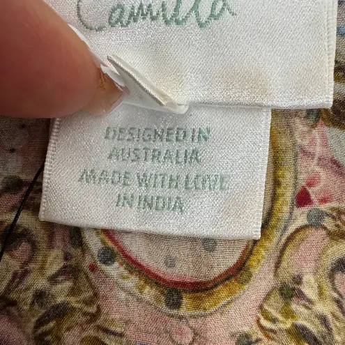 Camilla Orange Fooral Split Pocket Maxi Long Sleeve Size Small Dress