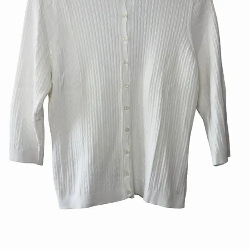 Jeanne pierre Women's Cable Knit Cardigan Sweater White XL Cotton Classic Chic