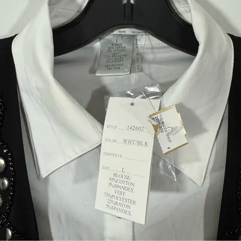 Alberto Makali NWT Vintage Studded Chain Vested Blouse Button Up Size Large