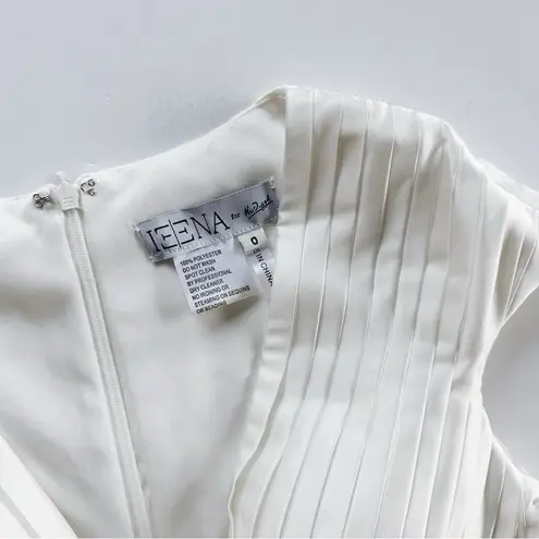 Mac Duggal NEW Pleated Cap Sleeve Belted A-line Midi Dress Gown Whiteb