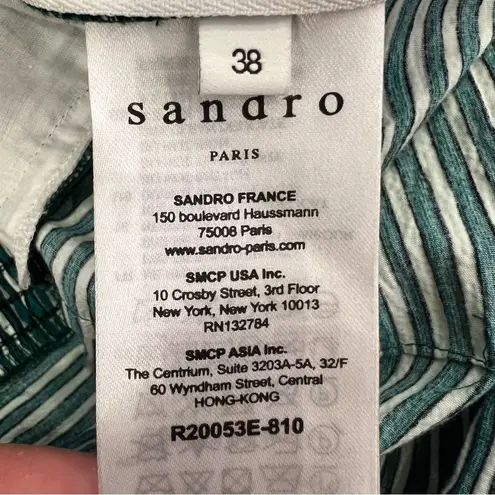 Sandro Teal Blue Striped Crepe Ruffled Mini Dress