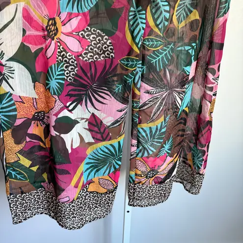 Bleu Rod Beattie Floral drawstring tropical floral sheer wide pants Size S