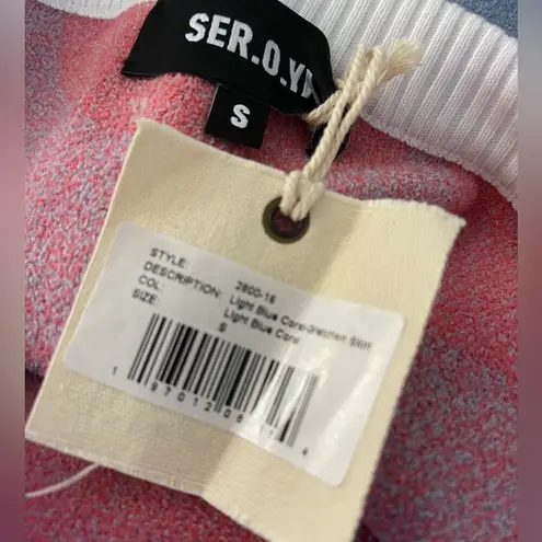 Ser.O.Ya Mini Ribbed Stretch Knit Color Block Mini Skirt Size Small NWT Blue