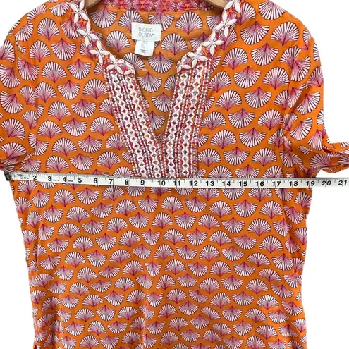Sigrid Olsen Tunic Shirt Womens S Shell Print 3/4 Sleeve Scarf Set Boho Top NEW