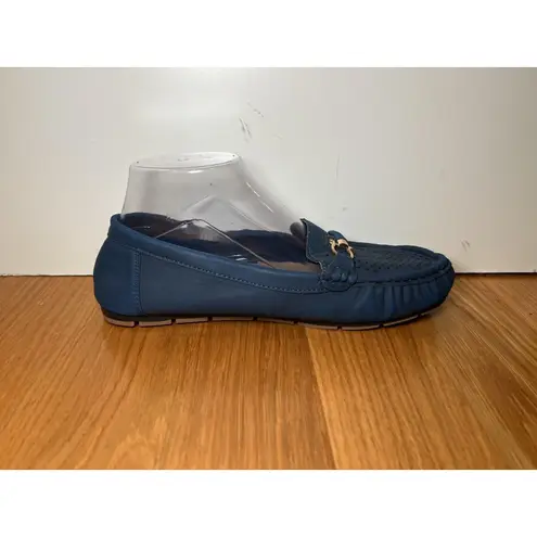 H By Bendel Shoes Womens Size 9W Blue Leather Perforated Loafer Moc Drivers