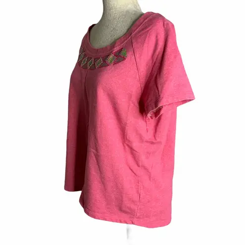 Hannah Short Sleeve Embroidered Sweatshirt 54PE Pink Size M