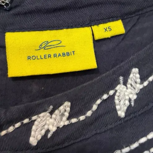 Roberta Roller Rabbit 100% Navy Blue Embroidered Tunic Blouse Mini Dress Size XS