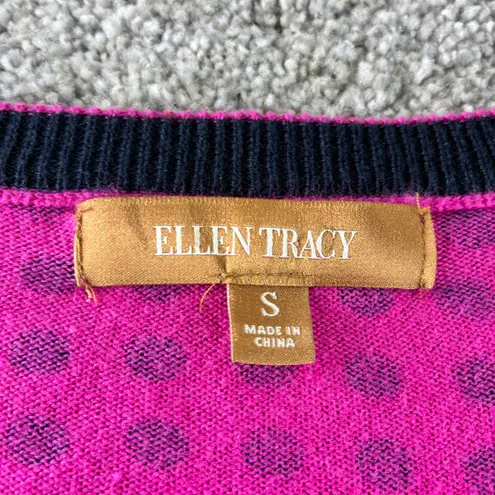 Ellen Tracy Pink & Black Polka Dot Button Cardigan Sweater Womens Size S Career