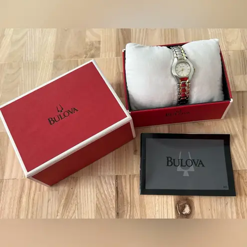 Bulova Ladies New in Box Watch Two-Tone Bracelet White Dial Gold Markers