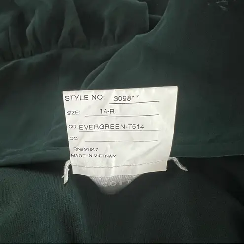 Dessy Strapless Chiffon Maxi Dress w/Puff Sleeve Blouson Overlay, Evergreen Sz14 Size 14