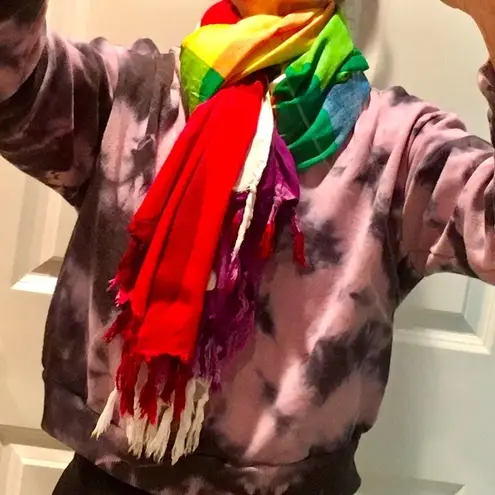 Colorful, Rainbow, Art Deco, Pashmina Style Fringe Wrap Scarf from Brazil White