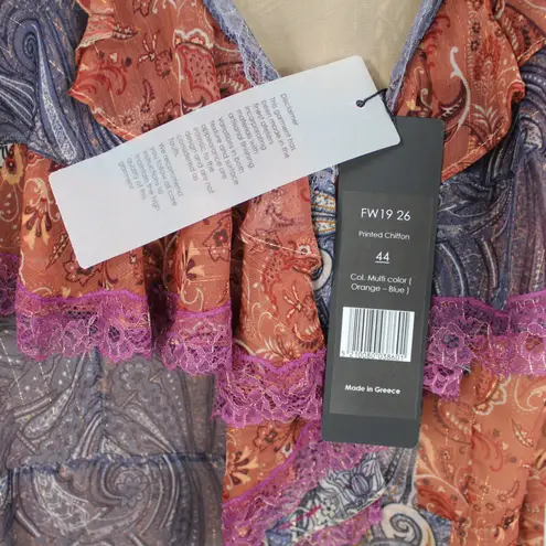 Costarellos Frill Ruffle Tiered Dress Bohemian Cottagcore Paisley Patches Orange Size undefined