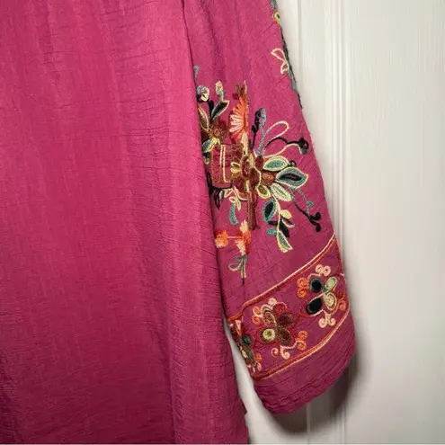 Anthropologie Fig & Flower Woman’s Large Embroidered Purple Floral Blouse Blue