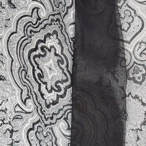 Cacique Vintage Lingerie Kimono Robe @L/XL Womens Gray Black Sheer Paisley Long