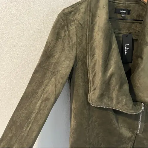 Lulus Wild at Heart Olive Green Vegan Suede Moto Jacket NWT Size S