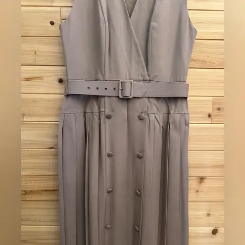 Laura Ashley Vintage Medium Wool Blend V Neck Pleated Button Front Midi Dress