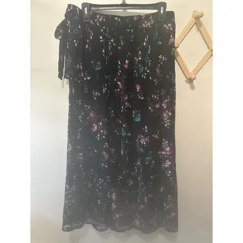 Lane Bryant  Mock Wrap Black Floral Lace Skirt Hi Low Midi Size 22/24