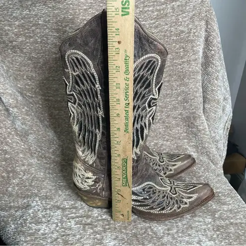 Corral Women's Boot Brown Black Size 9.5 Black Sequin Wing & Cross A1197 Leather