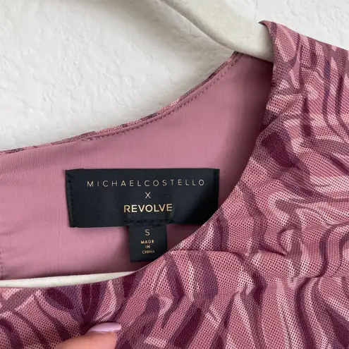 Michael Costello x Revolve Marble Ruched Shirred Long Sleeve Cocktail Dress