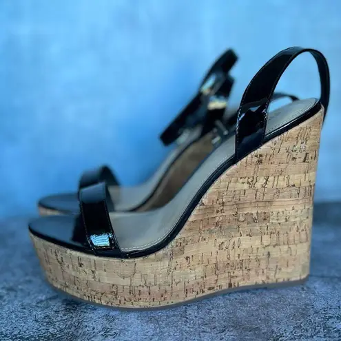 Schutz Wedges black patent leather espadrilles sandals size 11 but runs small