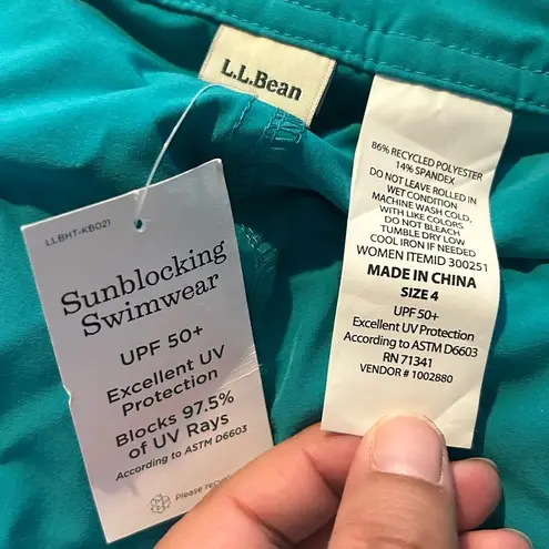 L.L.Bean  Teal 2 Snap Side Zip Pocket & 2 Back Pockets 4 UPF 50+ Swim Shorts.