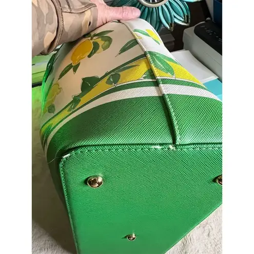 St. John Women's Lemon Print Tote Bag with Green Accents and Zip Closure