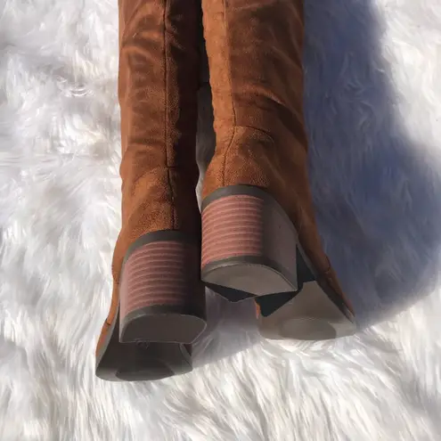 Trary brown suede over the knee high snake chunky heel boots NEW Size 7