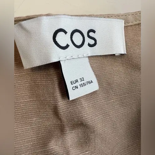 COS Linen Blend Long Sleeve Blouse Beige Brown Top Resortwear Beach Coastal