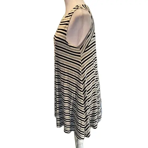 Dina Be e Sleeveless Black, Gray & Cream Striped Above the Knee Swing Dress M