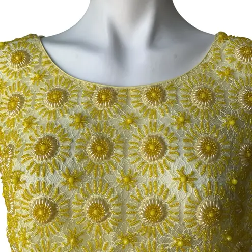 VTG Harilela’s Hand Beaded Lace and Satin Sleeveless Top, Sz 38 Yellow