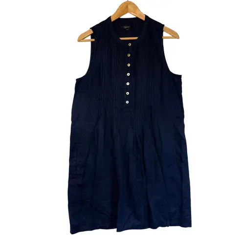 Quince Navy Blue Linen Sleeveless Button Front Midi Dress Preppy Staple Size M