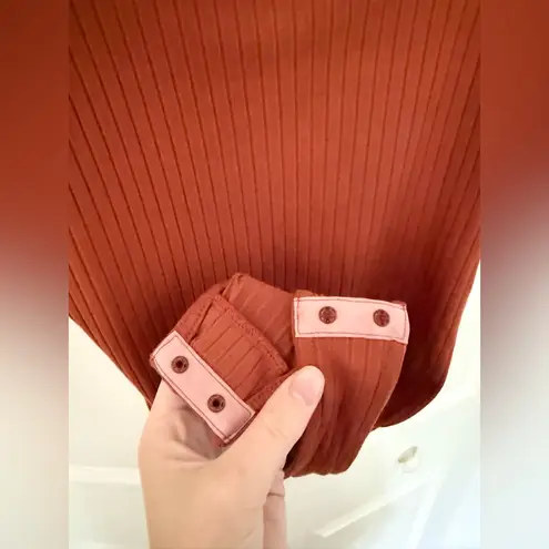 Free People  Burnt Orange Ruched Gathered Sleeves Squareneck Bodysuit Size XS