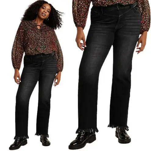 Kancan Women's Size 24 High Rise Frayed Hem Black Wash Bootcut Denim Jeans