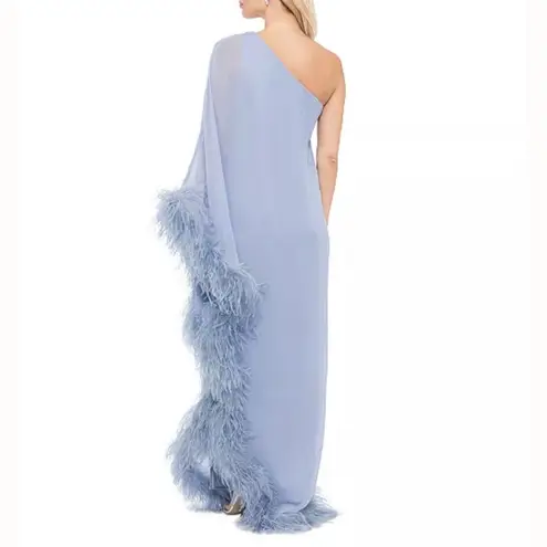 Betsy and Adam - Asymmetric-Neck Feather-Trim Dress