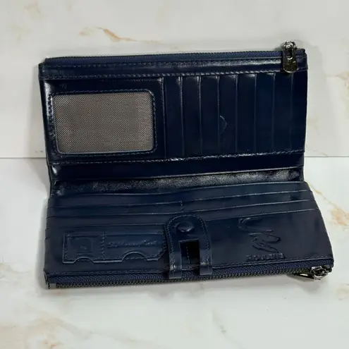 Roulens Blue Leather Wallet Snap Closure Zip Pockets ID Card Holder 7"x4"x1"
