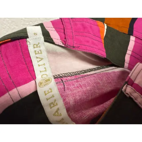 Marie Oliver Pink Rust Striped Wide Leg High Rise Silk Linen Blend Pants Size 2