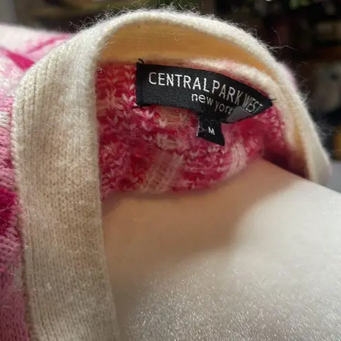 Central Park West Revolve Cardigan Poppy Button Front Sweater Pink Ivory