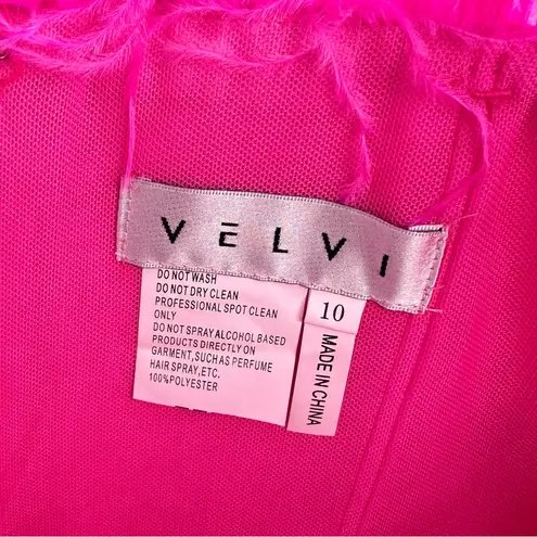 Velvi Sochi Hot Pink Feather Trim Gown Strapless size 10 Mermaid Maxi NWT