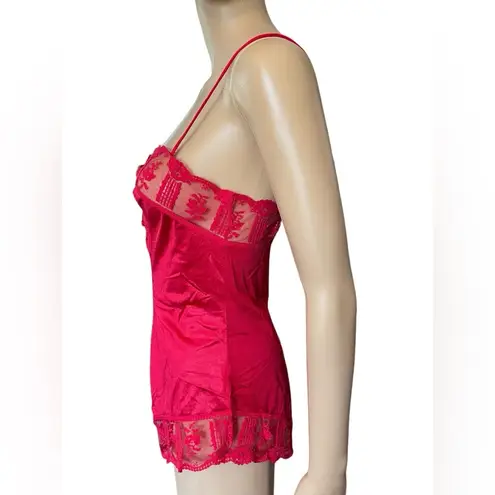 Formfit Vintage 70s Red Sheer Romantic Lace Button Up Lingerie Romper Teddie Size 34