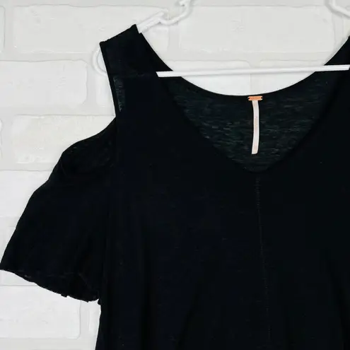Free People  Black Cold Shoulder V Neck Tunic Top Shirt XS