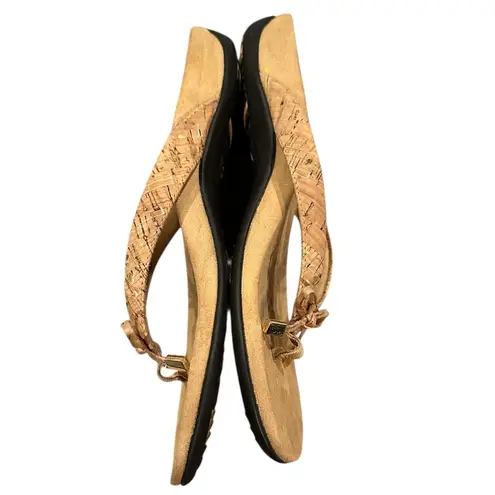 Vionic BELLA II TOE POST GOLD CORK TAN BOW FRONT SANDAL 9.5
